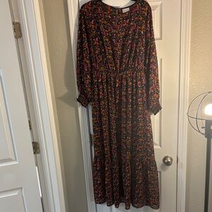 Ava & Viv Black Multicolor Floral Long Sleeve Dress